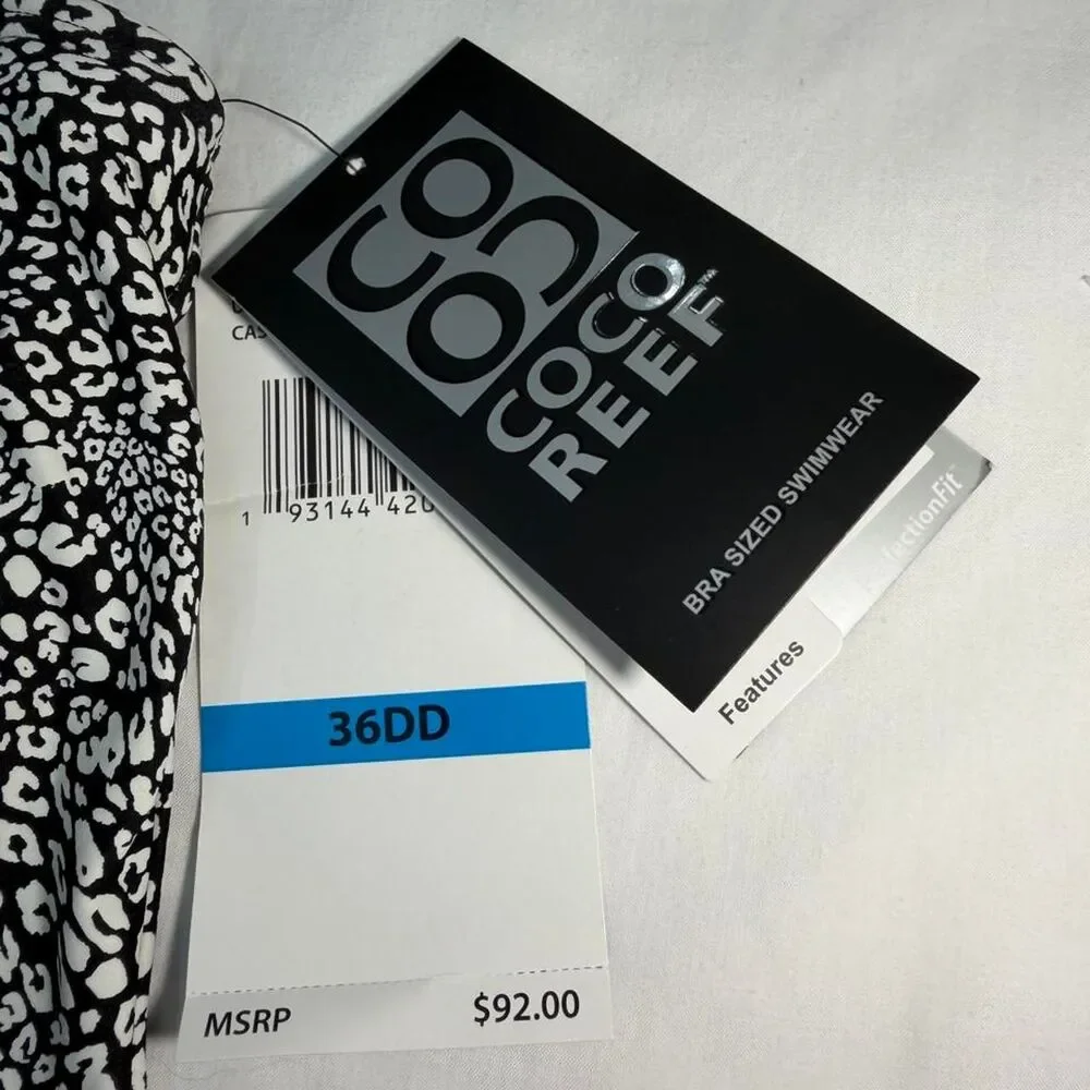 Coco-reef Leopard Print Supportive Tankini Black and White Tankini tops 36DD NWT - Picture 2 of 7